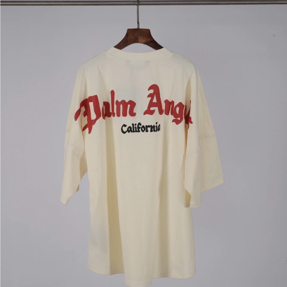 Palm Angels Off-White Tee with Red Text